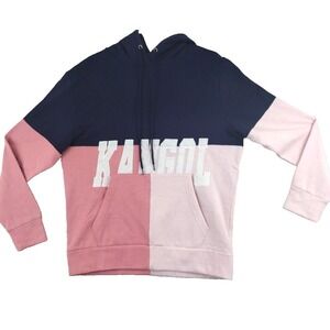 Kangol Colorblock Hoodie Sweatshirt Navy Pink Logo ColorBlock Size Large